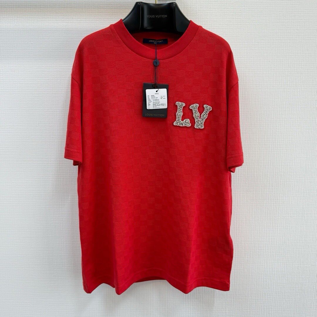 Lv Short-Sleeved Damier Wool Shirt