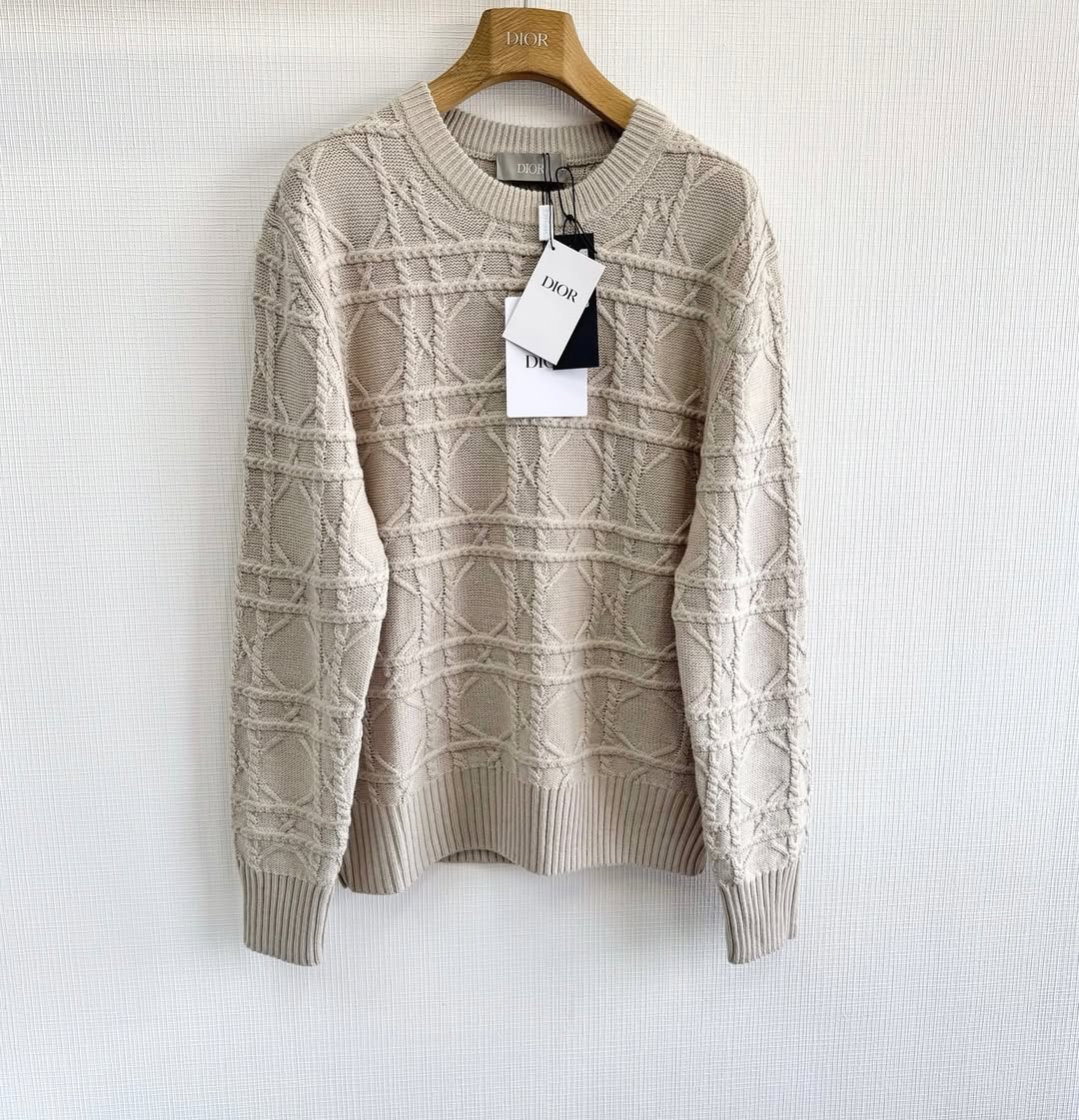 CD Icons Cannage Sweater Beige Cashmere Knit