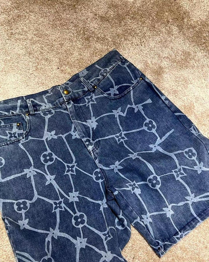LV Monogram Denim Shirt And Shorts Set