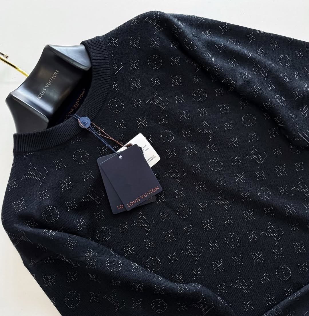 Lv Monogram Embellished Wool Evening Crewneck