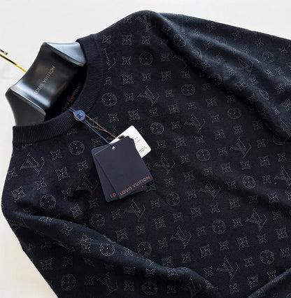 Lv Monogram Embellished Wool Evening Crewneck