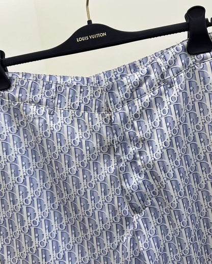 CD Oblique Short-Sleeved Shirt  Blue Striped Silk Twill Set