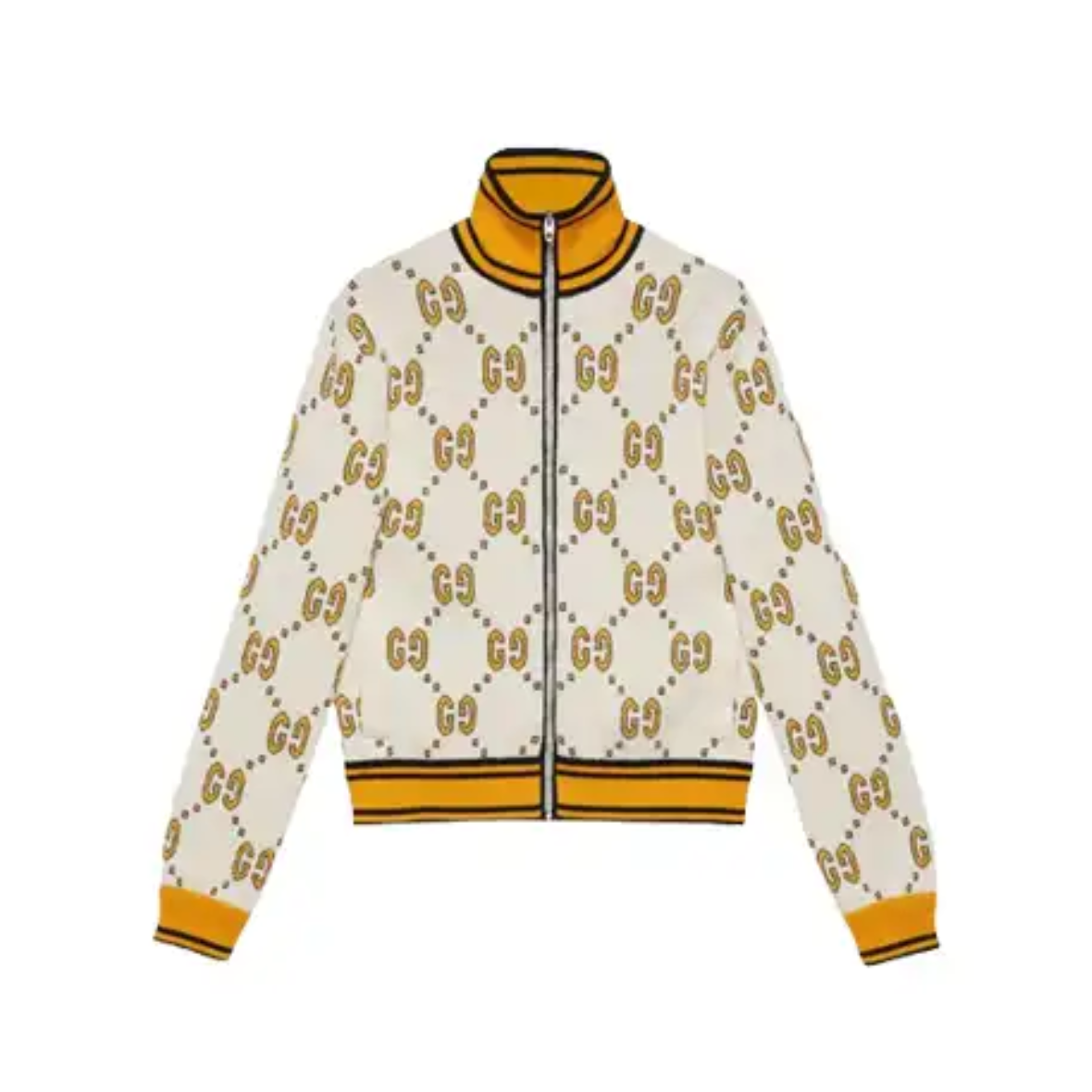 GG Cotton Zip Jacket White Gold