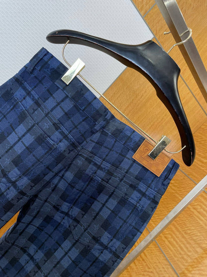 Lv Monogram Tartan Denim Pants