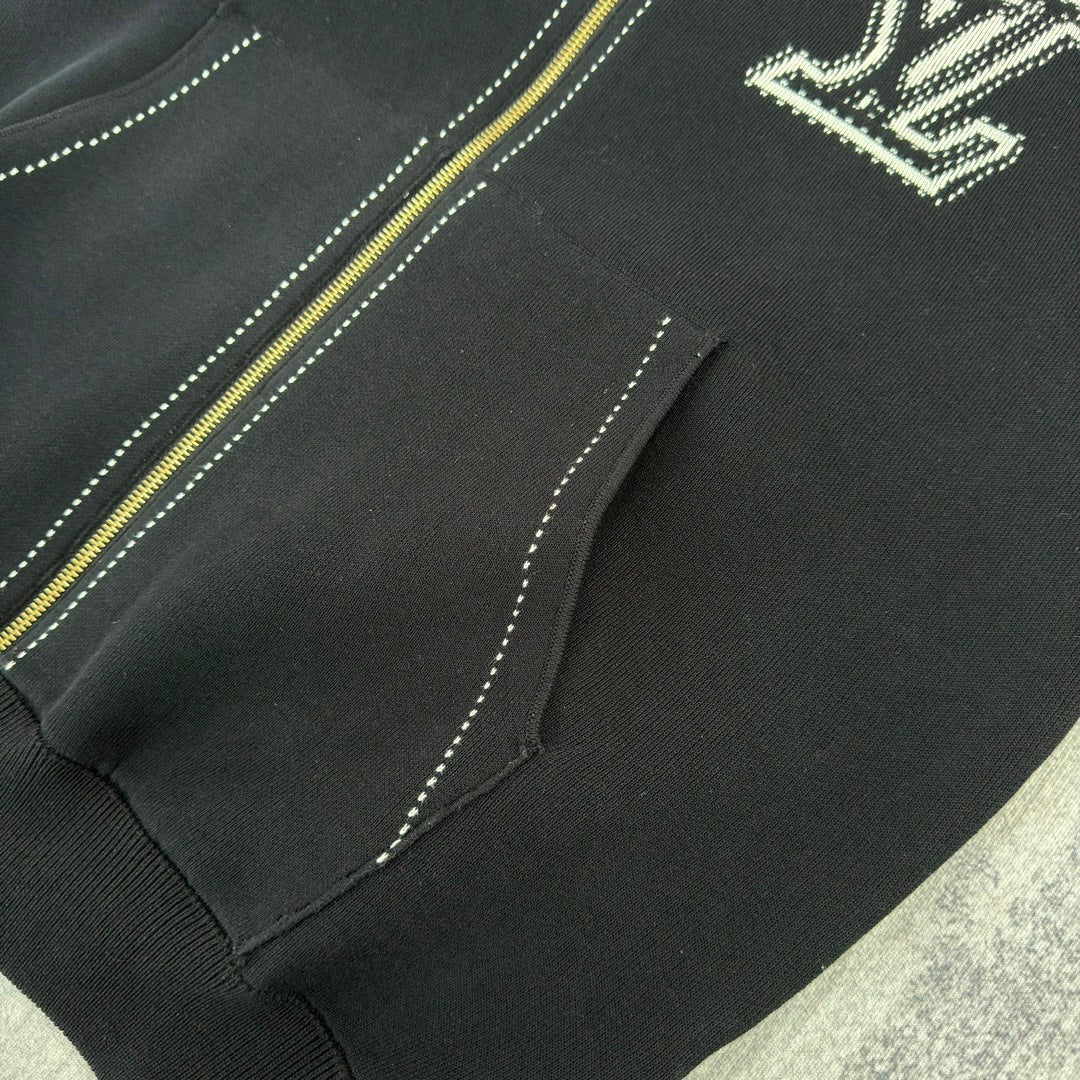 LV Graphic Intarsia Zipped Cotton Hoodie