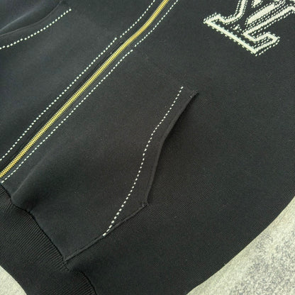 LV Graphic Intarsia Zipped Cotton Hoodie