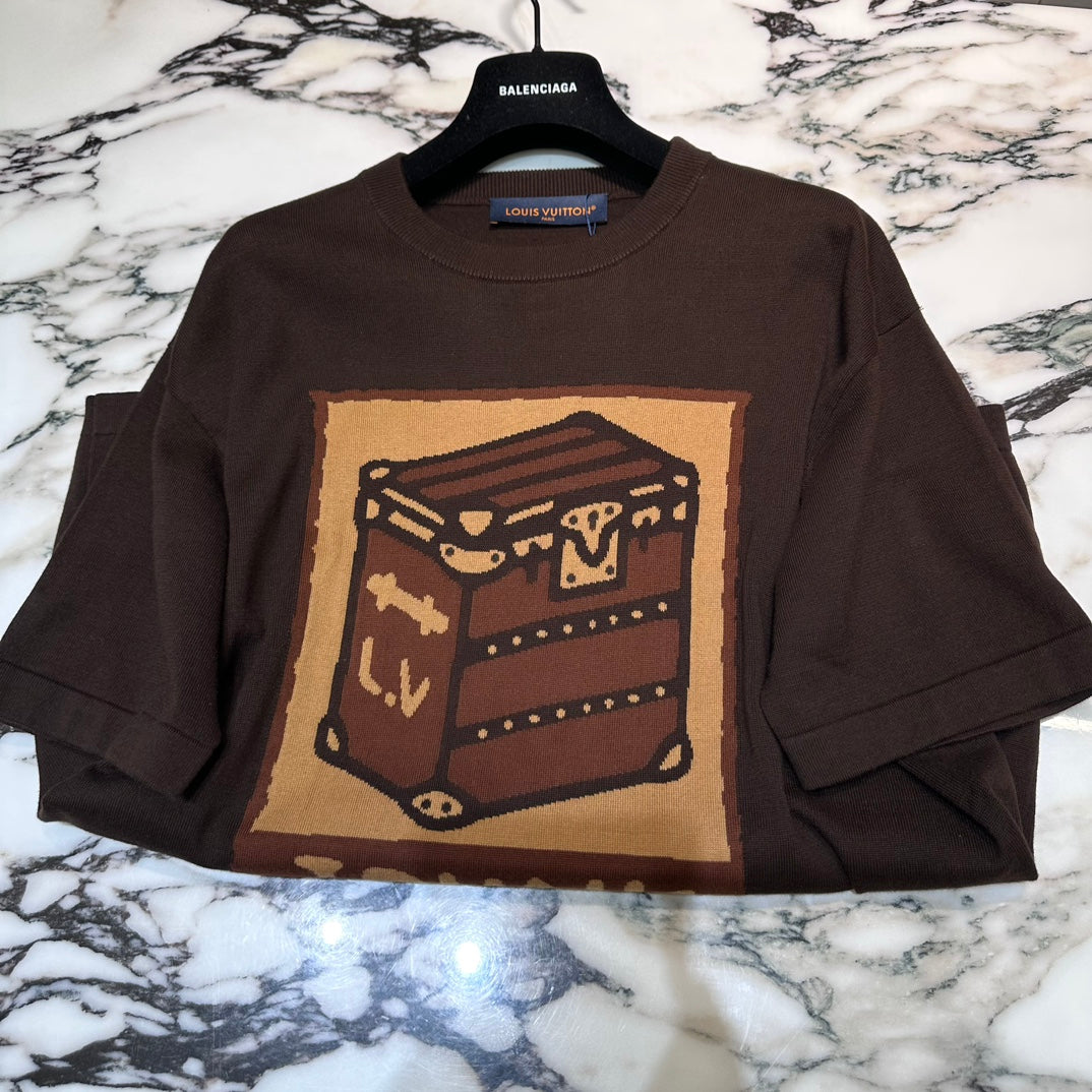 Lv Short-Sleeved Damier Wool Shirt