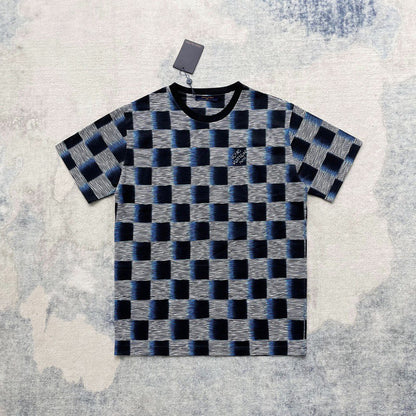 Lv Short-Sleeved Damier Wool Shirt