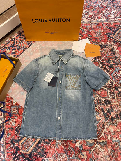 Lv Short-Sleeved Denim Shirt