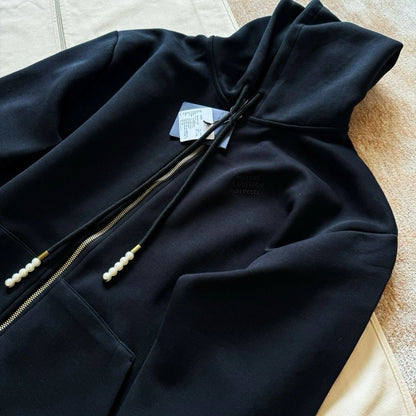 Lv Embroidered Zipped Jersey Hoodie