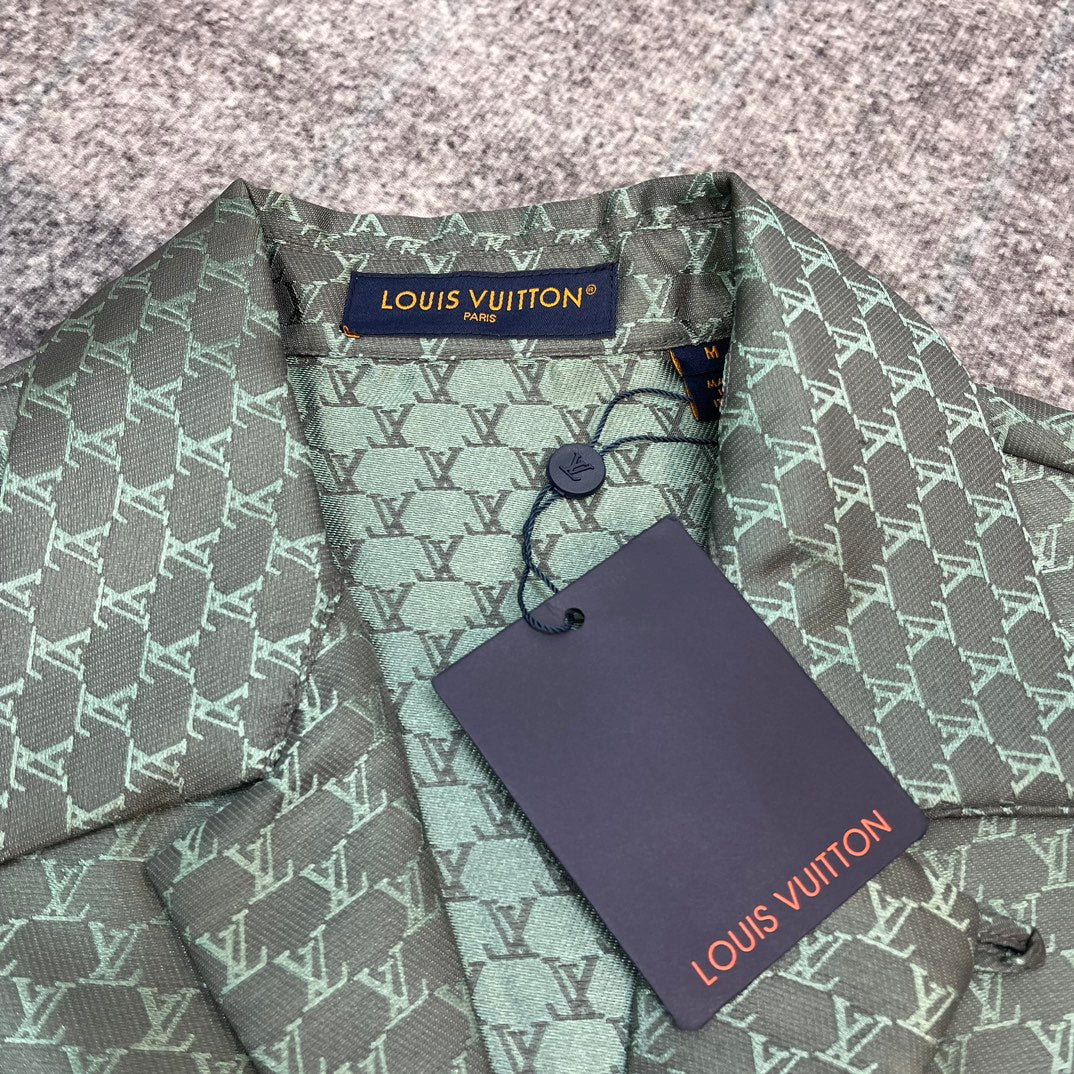 Lv Monogram Silk Shirt And Shorts Set