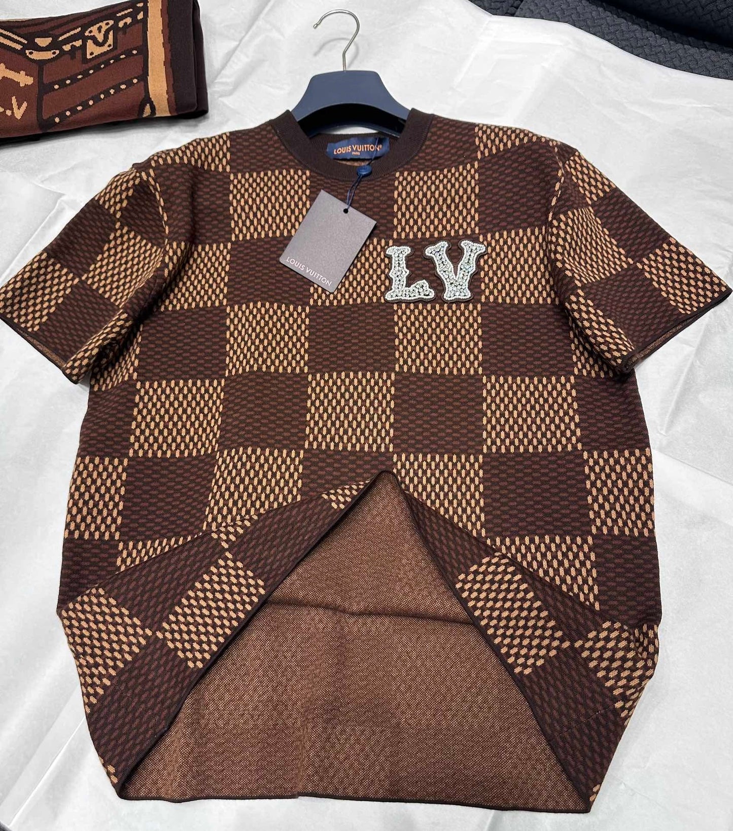 Lv Short-Sleeved Damier Wool Shirt