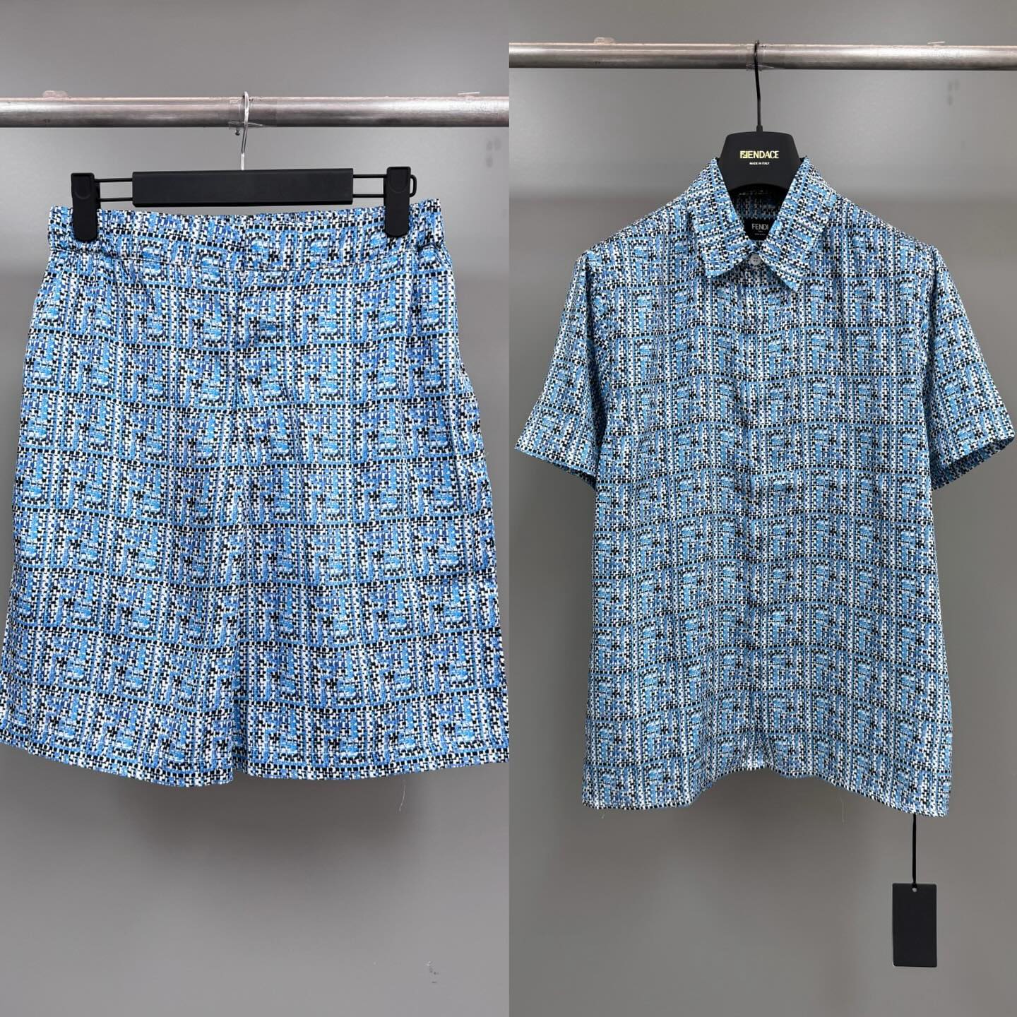 FND Monogram Blue Silk Summer Set