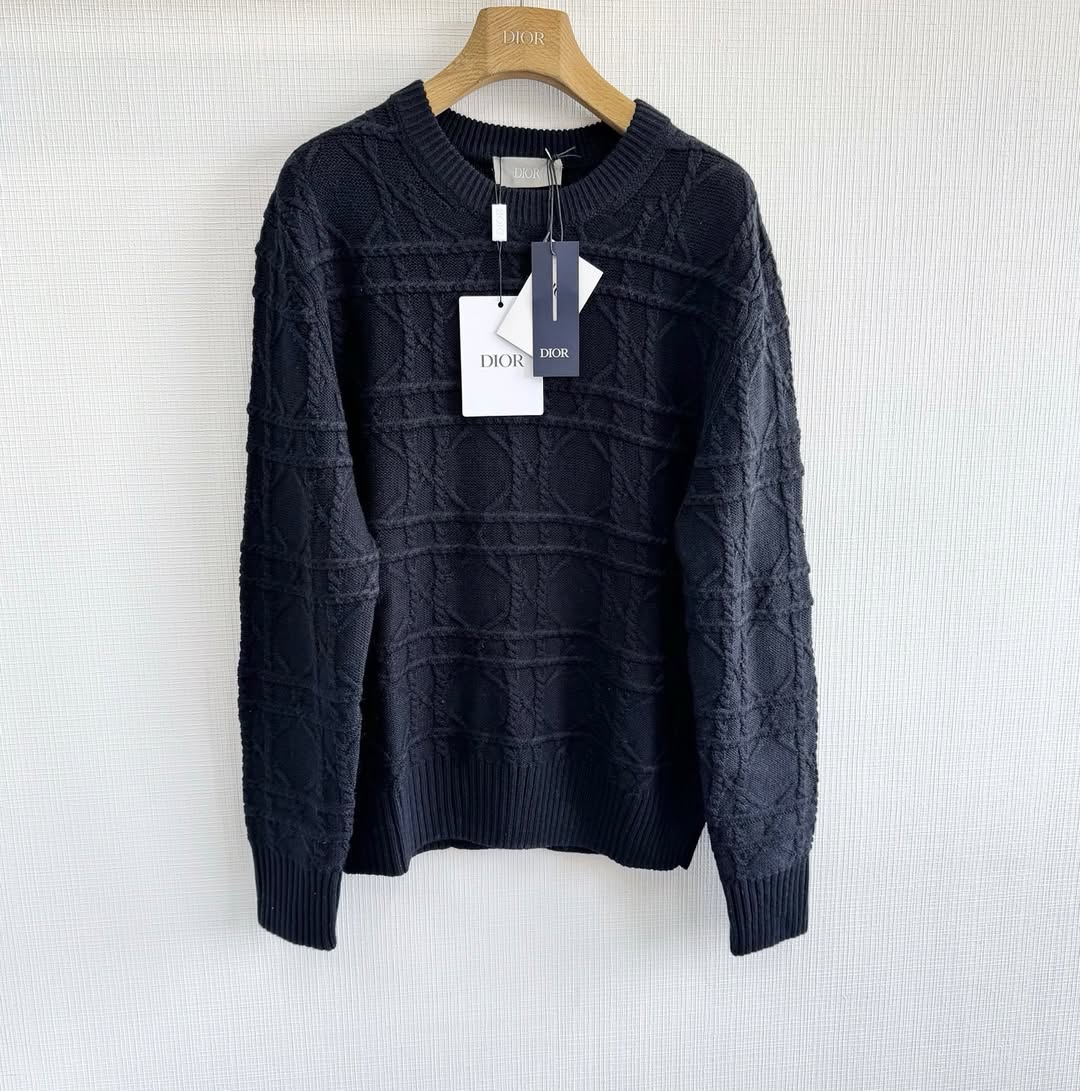 CD Icons Cannage Sweater Black Cashmere Knit
