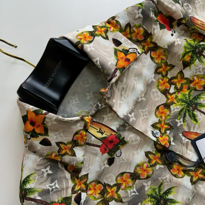 Lv Monogram Silk Shirt And Shorts Set