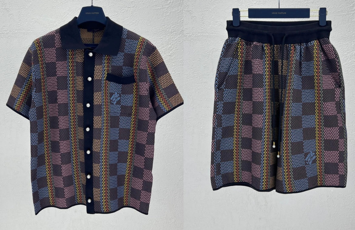 Lv Cotton Silk Shirt And Shorts Set