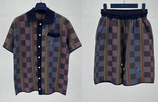 Lv Cotton Silk Shirt And Shorts Set