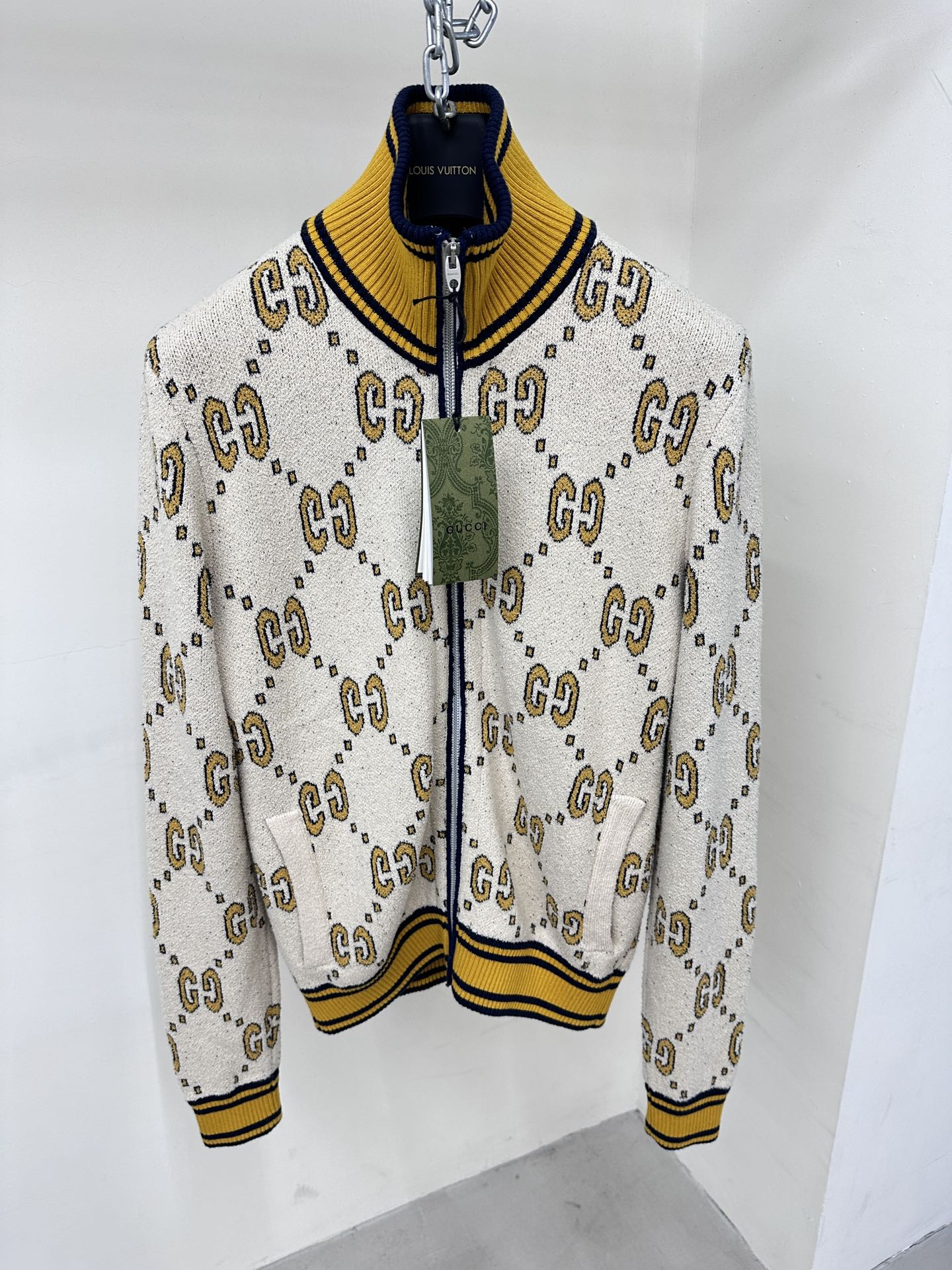 GG Cotton Zip Jacket White Gold