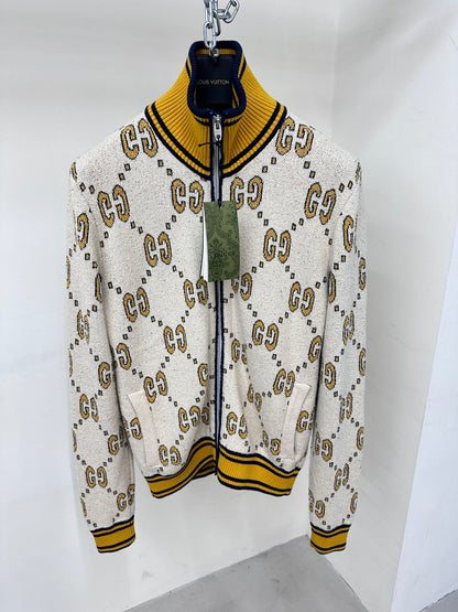 GG Cotton Zip Jacket White Gold