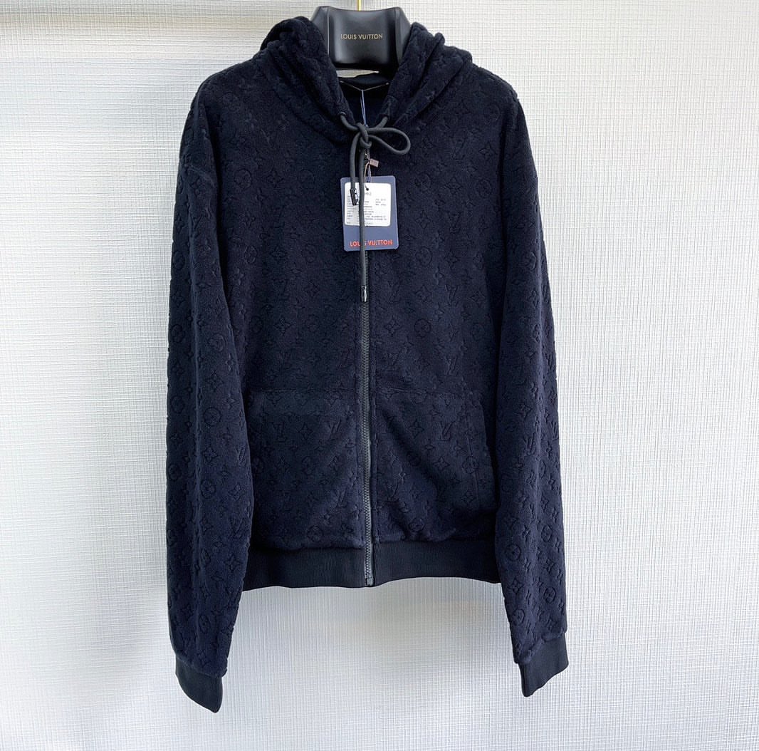 Lv Monogram French Terry Zip-Through Hoodie