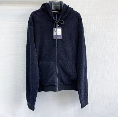 Lv Monogram French Terry Zip-Through Hoodie