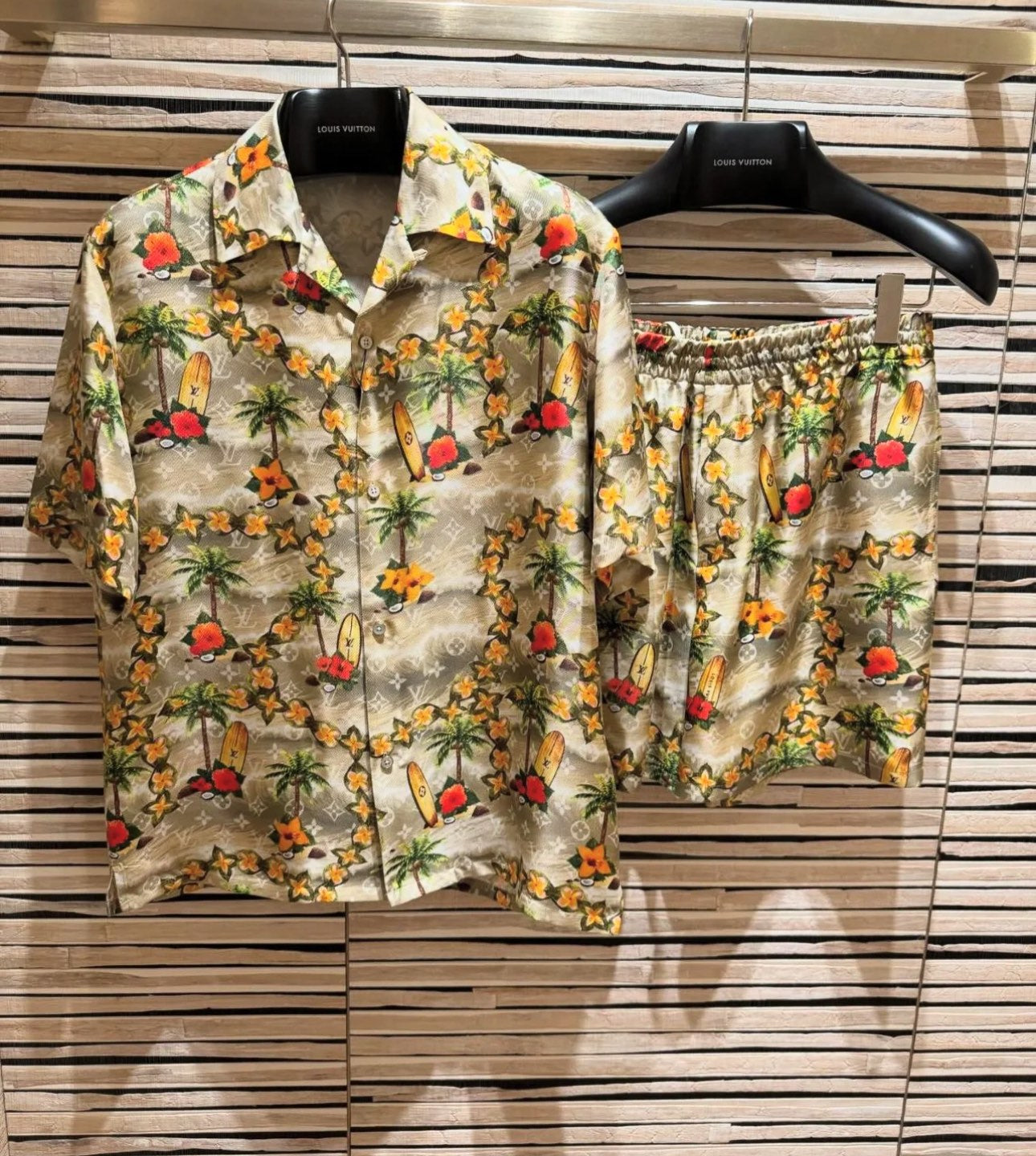 Lv Monogram Silk Shirt And Shorts Set