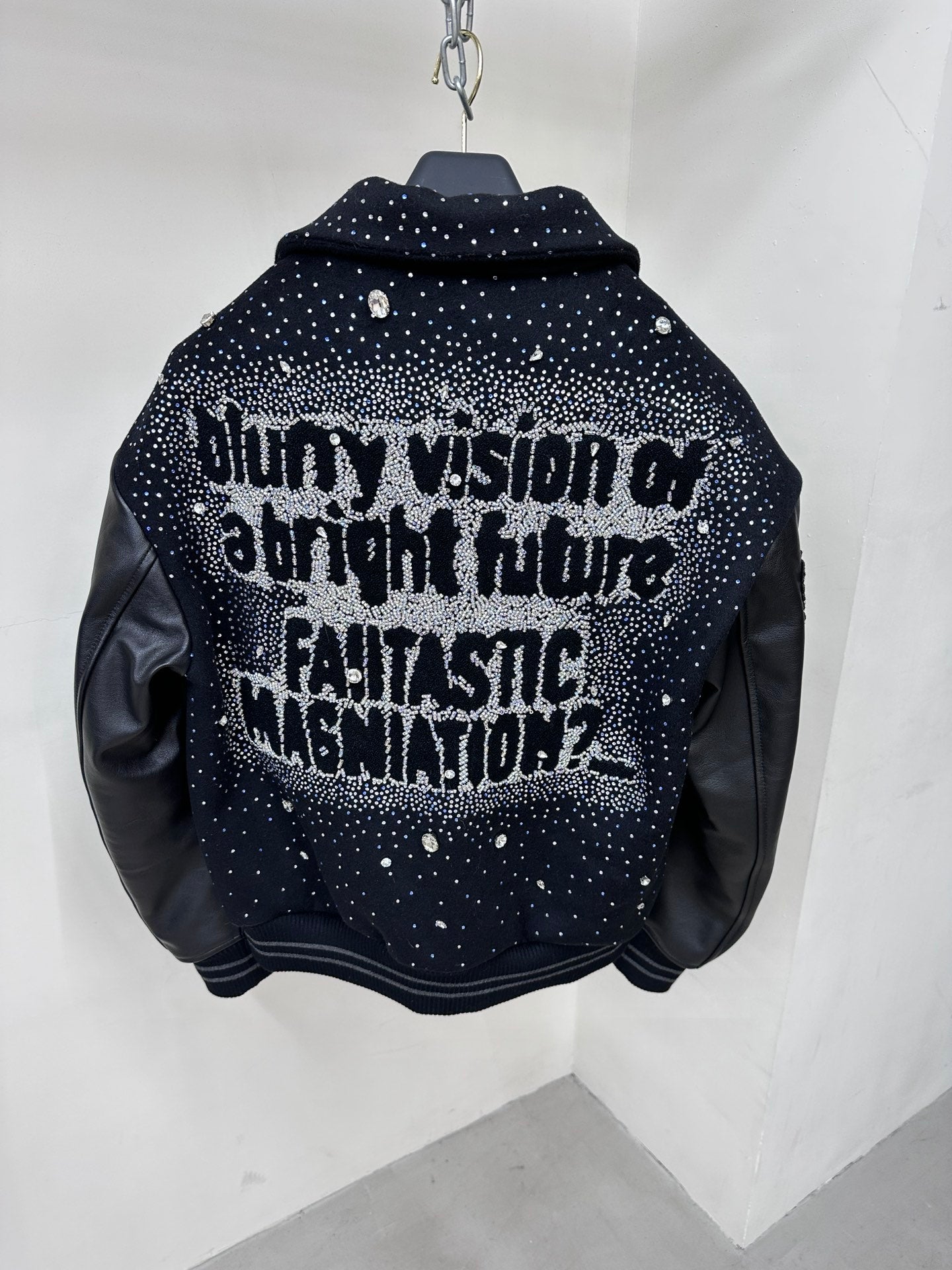 Lv Leather Jacket with Crystals