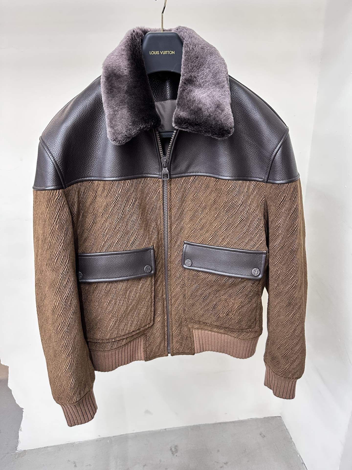 Lv Military Leather Fur Jacket