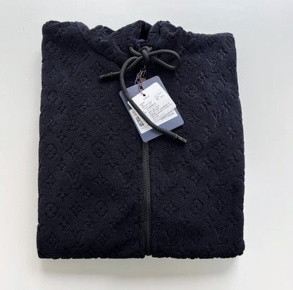 Lv Monogram French Terry Zip-Through Hoodie