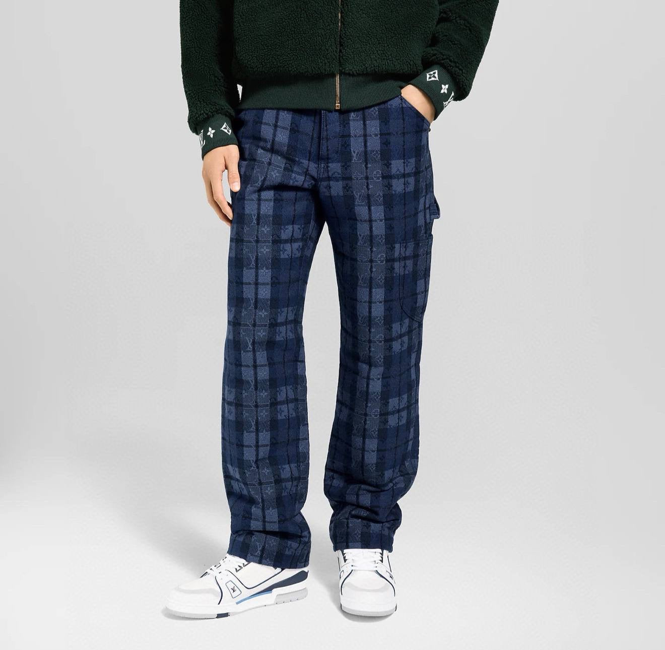 Lv Monogram Tartan Denim Pants