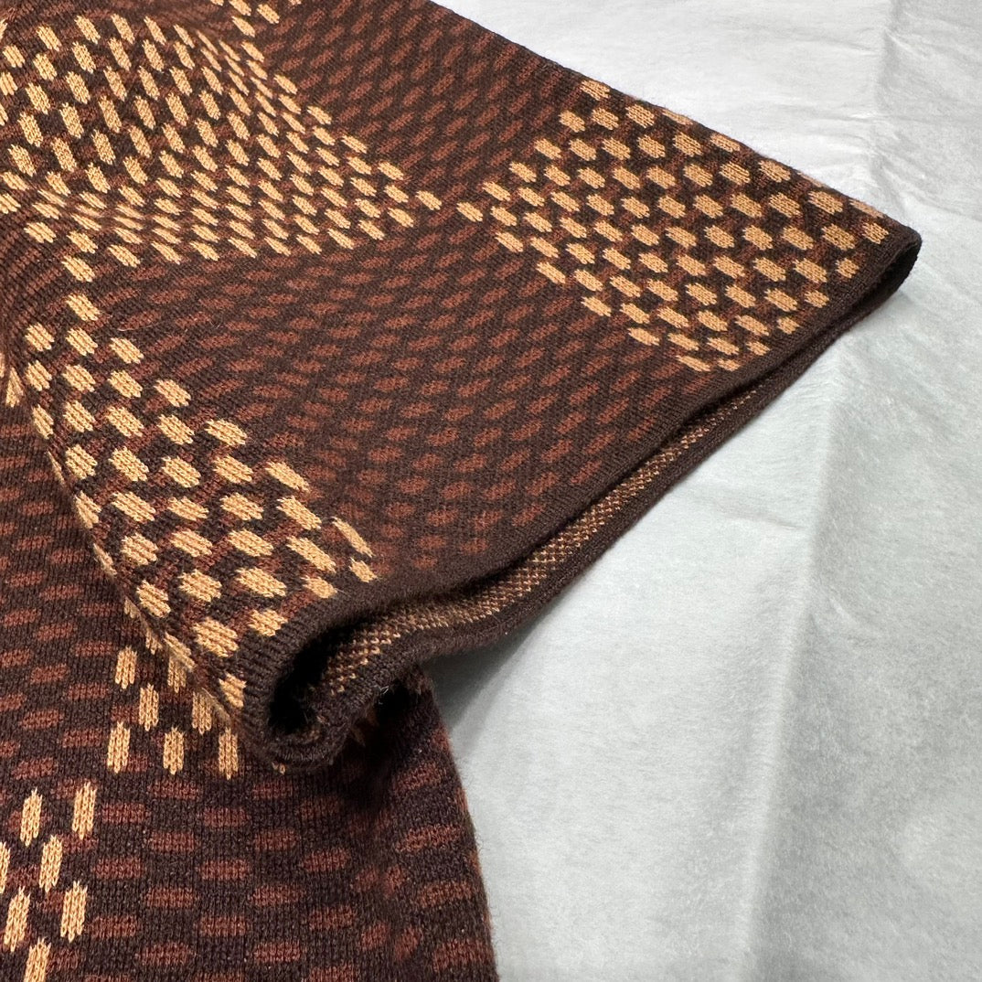 Lv Short-Sleeved Damier Wool Shirt