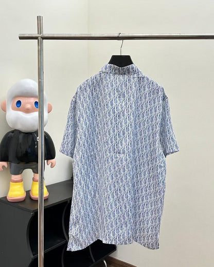 CD Oblique Short-Sleeved Shirt  Blue Striped Silk Twill Set