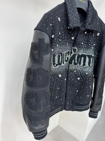 Lv Leather Jacket with Crystals
