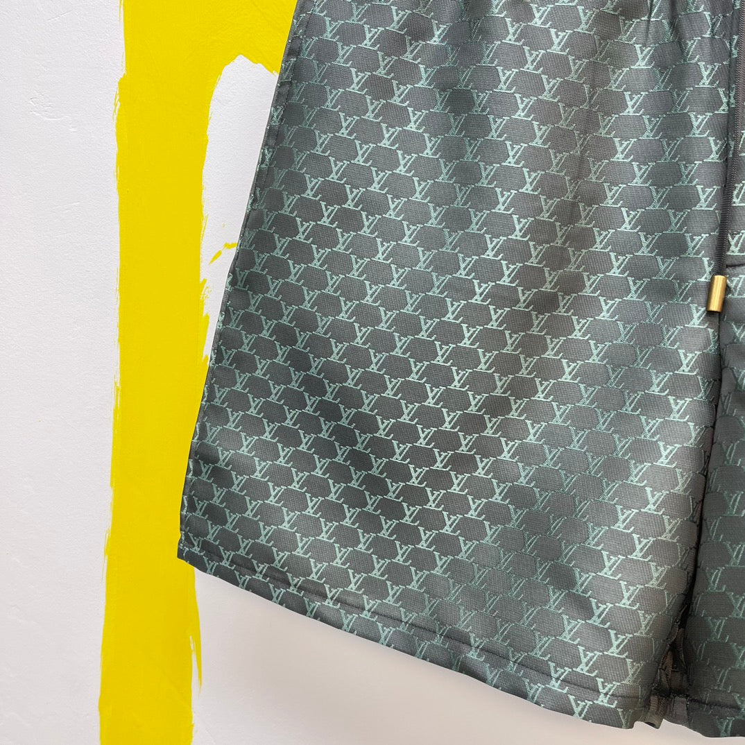Lv Monogram Silk Shirt And Shorts Set