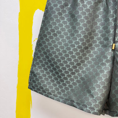 Lv Monogram Silk Shirt And Shorts Set