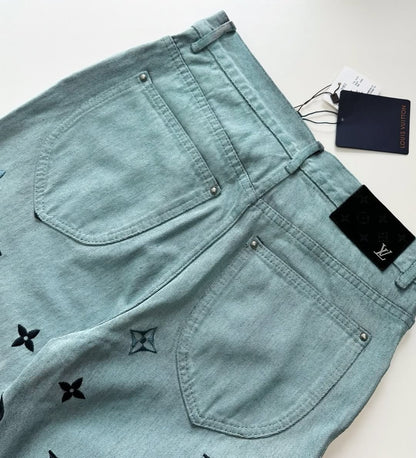 LV Monogram Embroidered Denim Pants
