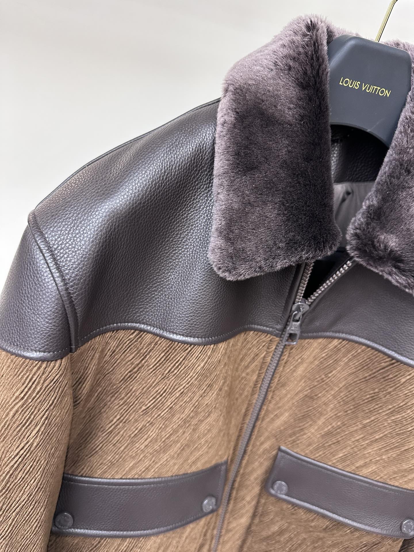 Lv Military Leather Fur Jacket