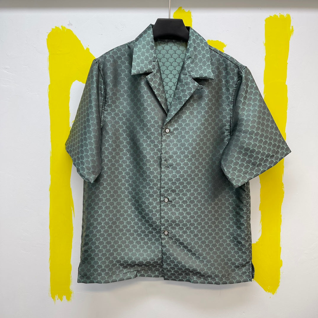 Lv Monogram Silk Shirt And Shorts Set
