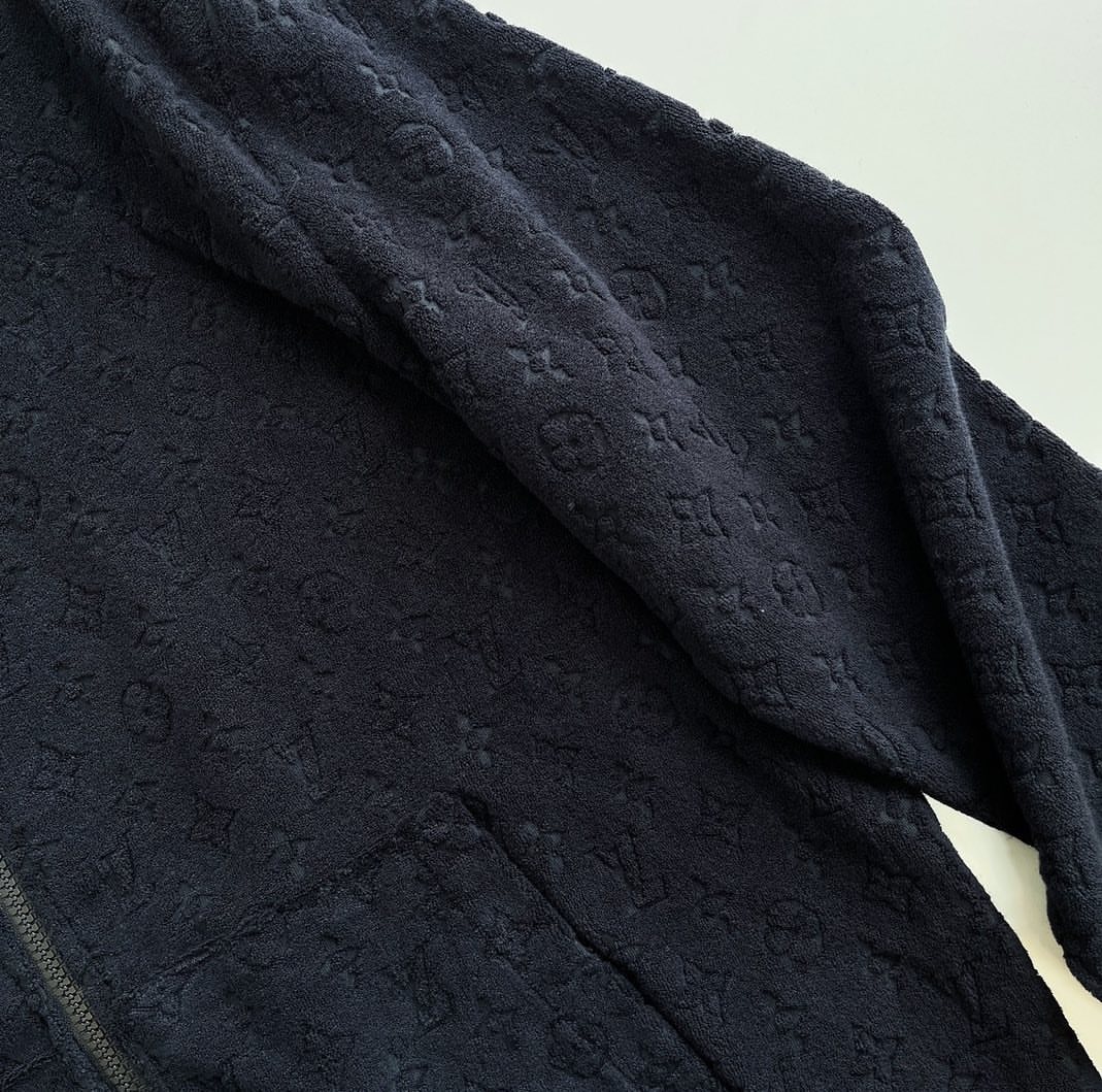 Lv Monogram French Terry Zip-Through Hoodie