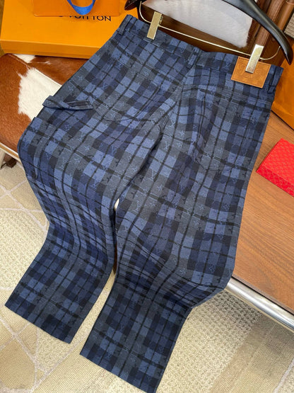 Lv Monogram Tartan Denim Pants