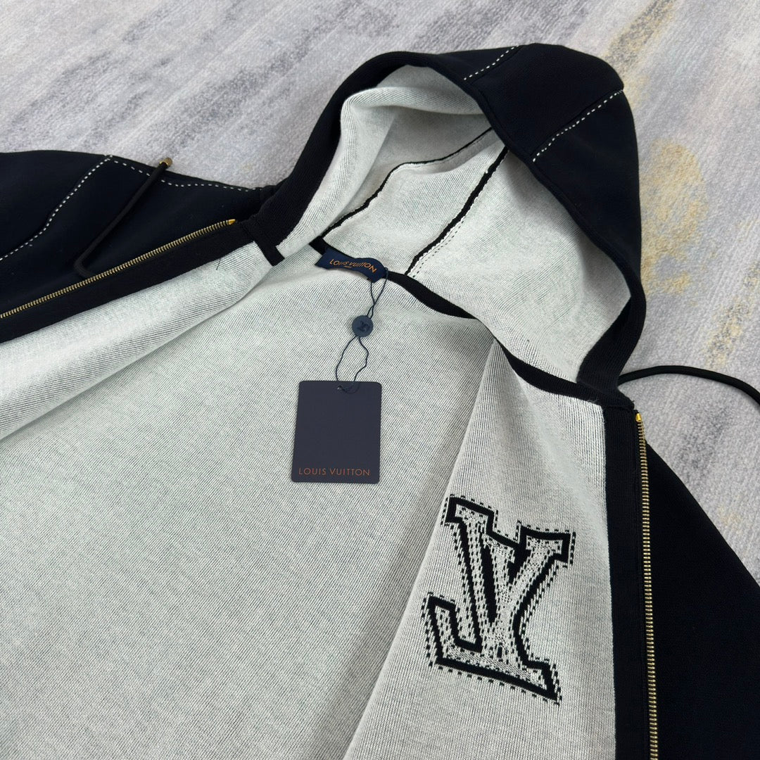 LV Graphic Intarsia Zipped Cotton Hoodie