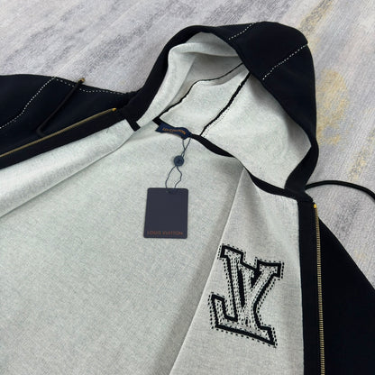 LV Graphic Intarsia Zipped Cotton Hoodie