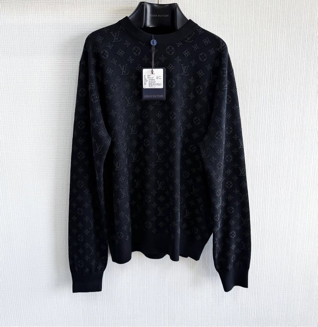 Lv Monogram Embellished Wool Evening Crewneck