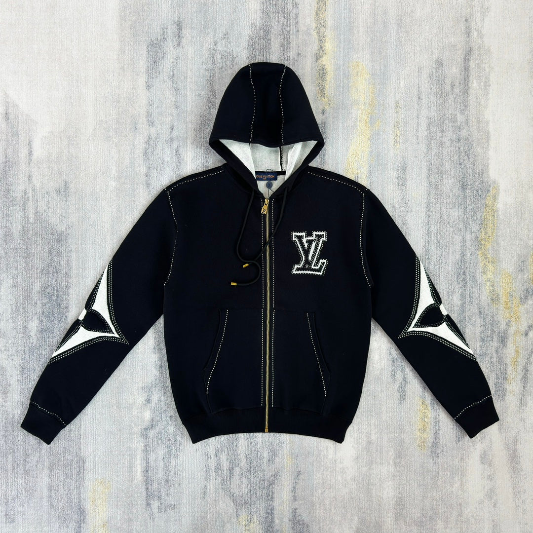 LV Graphic Intarsia Zipped Cotton Hoodie