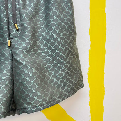 Lv Monogram Silk Shirt And Shorts Set