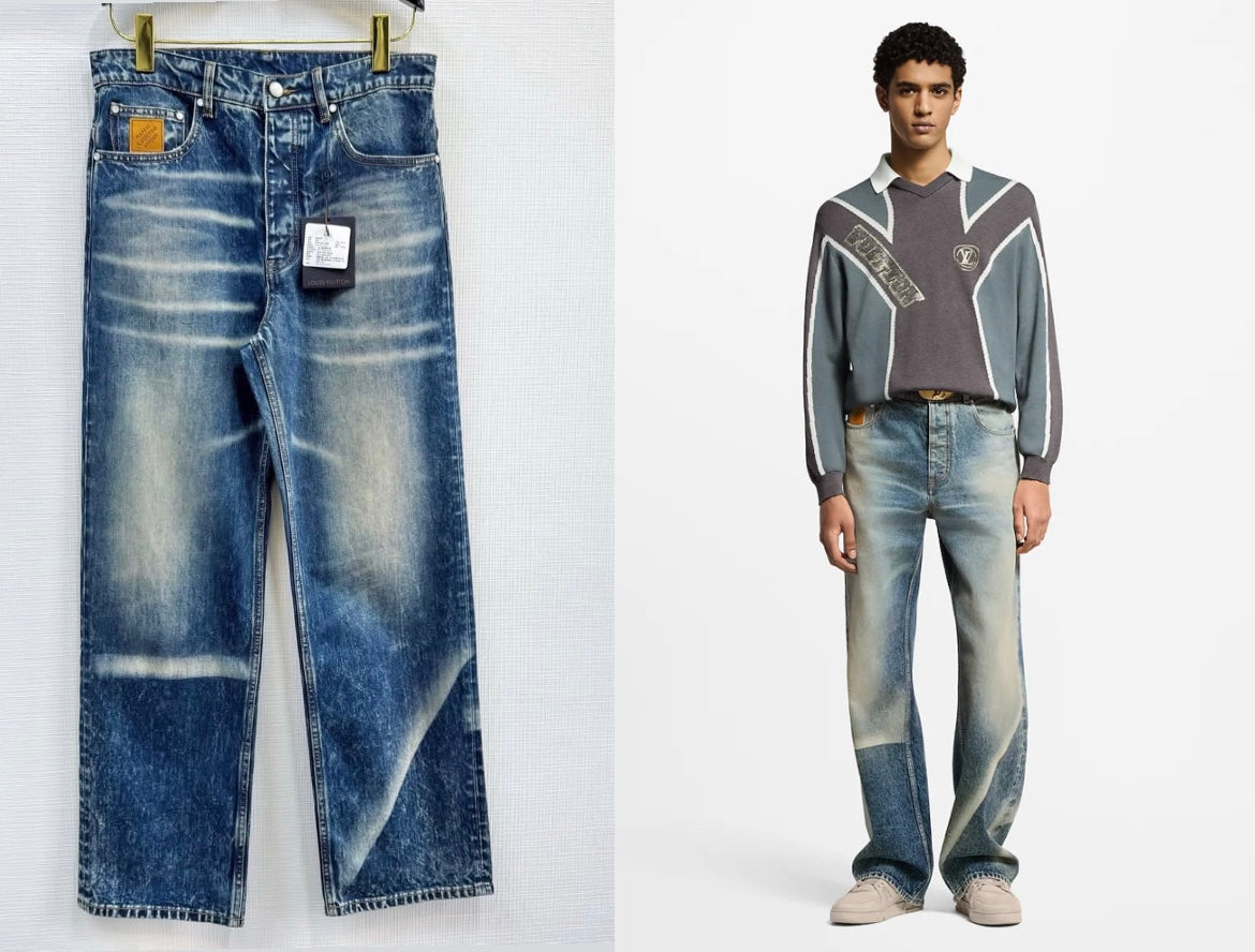 Lv Sunfaded Effect Denim Skate Pants