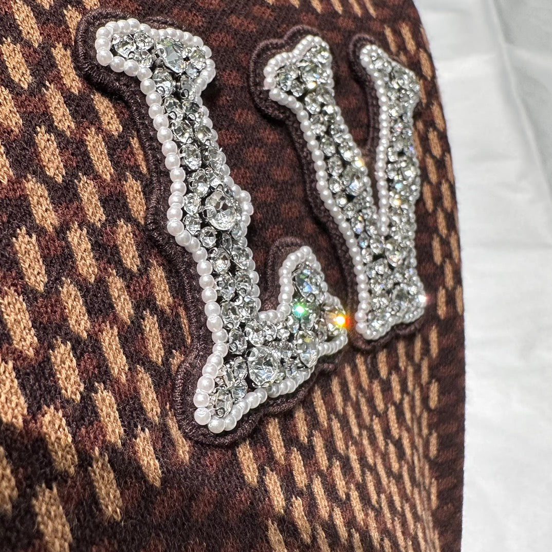 Lv Short-Sleeved Damier Wool Shirt