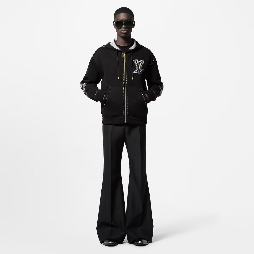 LV Graphic Intarsia Zipped Cotton Hoodie