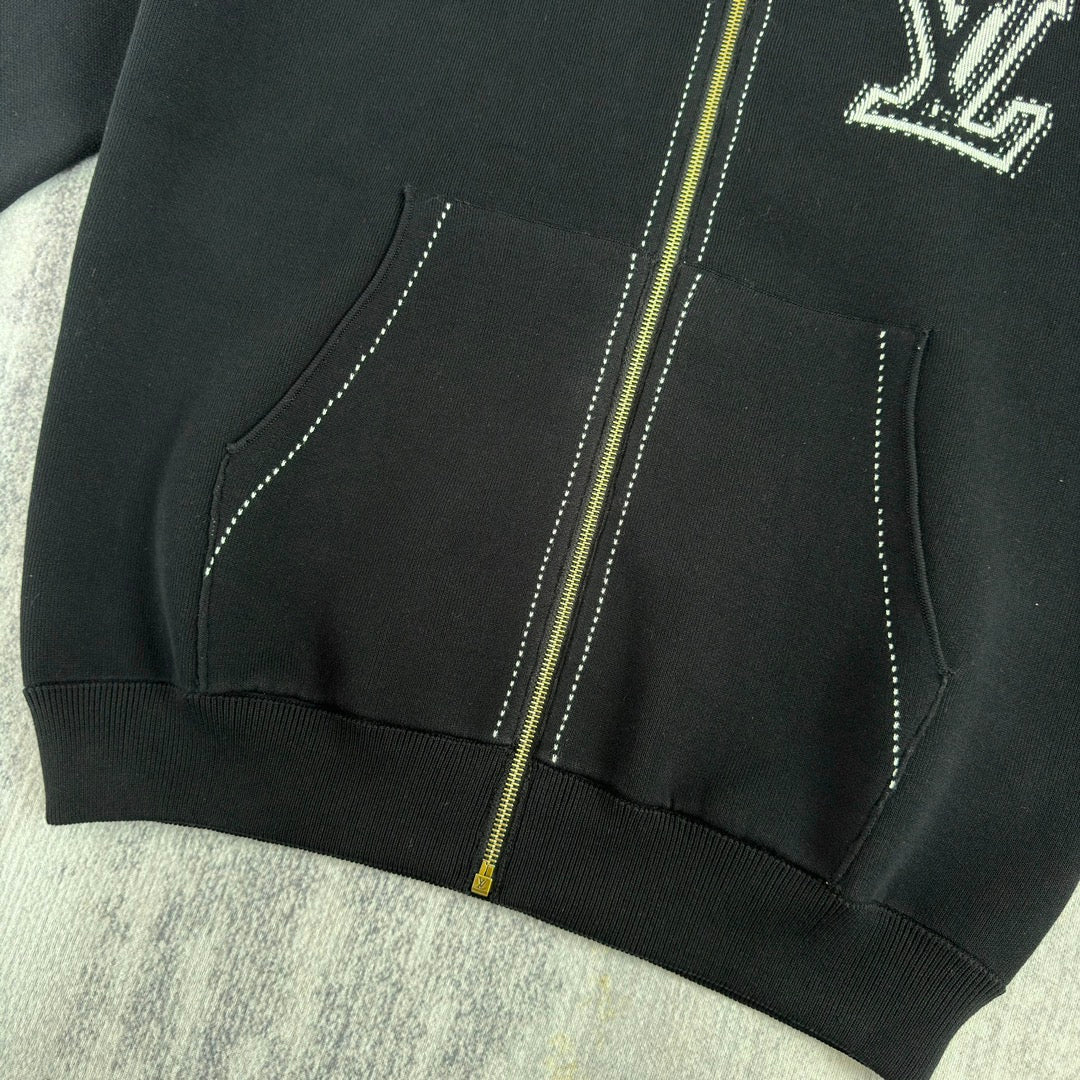 LV Graphic Intarsia Zipped Cotton Hoodie