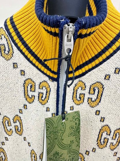 GG Cotton Zip Jacket White Gold